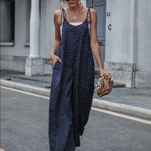 Navy and white polka dot jumpsuit- washed once but never worn